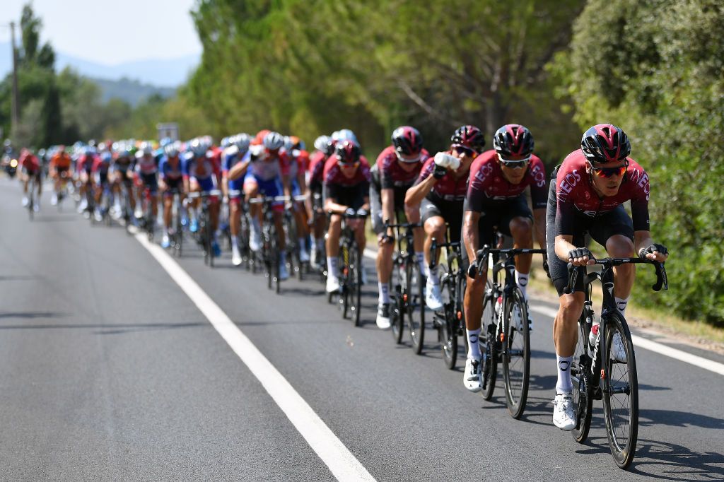 BEZIERS FRANCE AUGUST 01 Dylan Van Baarle of The Netherlands and Team Ineos Andrey Amador Bikkazakova of Costa Rica and Team Ineos Peloton during the 44th La Route dOccitanie La Depeche du Midi 2020 Stage 1 a 187km stage from Saint Affrique to Cazouls ls Bziers RouteOccitanie RDO2020 on August 01 2020 in Beziers France Photo by Justin SetterfieldGetty Images