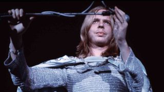 Rick Wakeman performs on stage during his King Arthur on Ice stage show, Wembley Empire Pool, London 1975