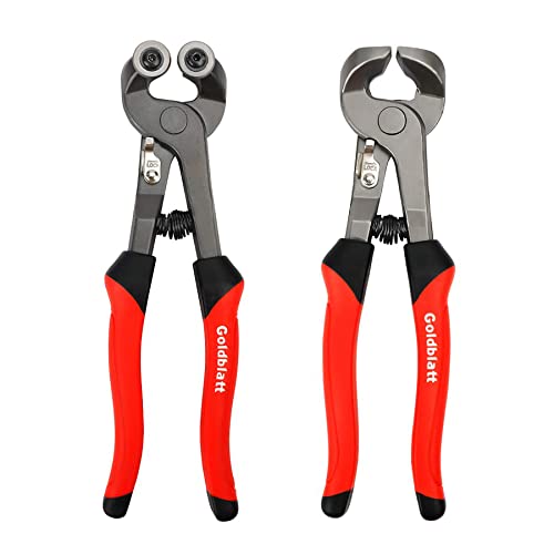Goldblatt 2 Piece Glass Tile Nippers Set - Heavy Duty Wheeled Glass Mosaic Nipper &amp;amp; Hd Ceramic Tile Nipper, Tile Cutter Pliers Soft-Grip Handle - Shapping Plier, Nipper Cutting Tools, Stone, Metal