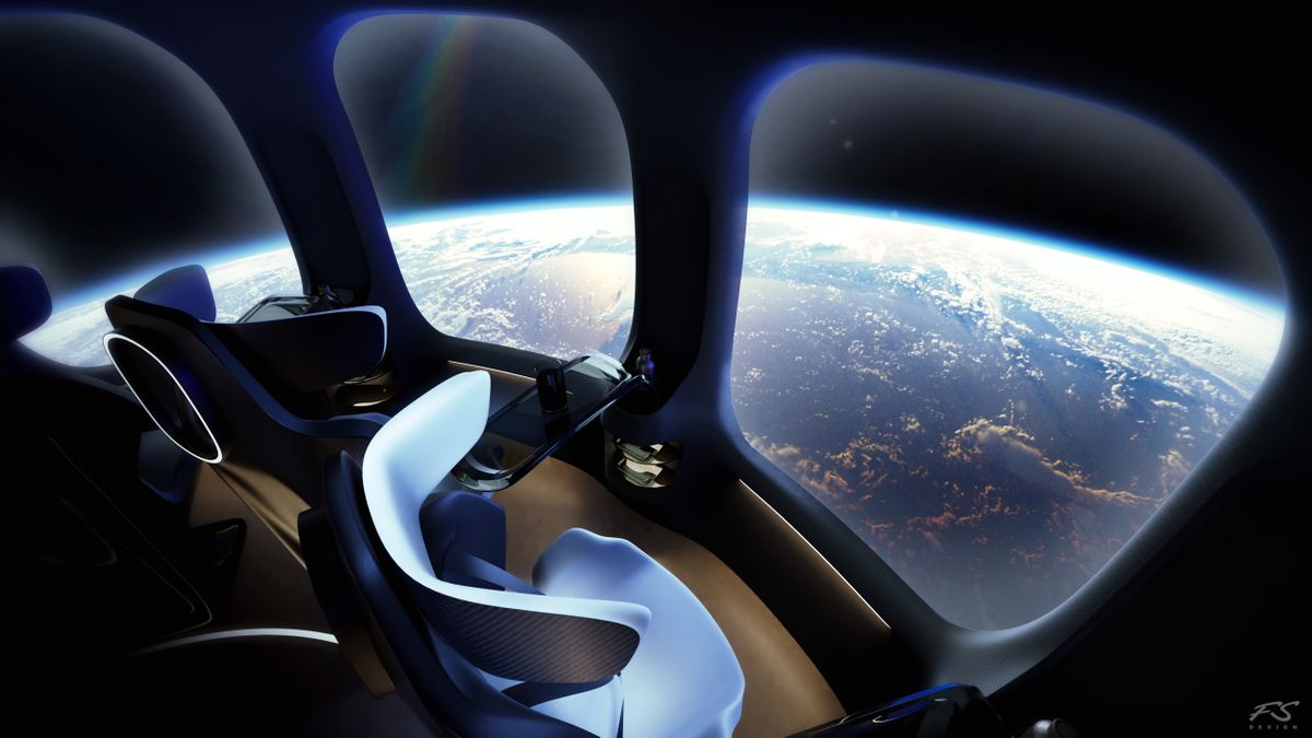 The interior design of HALO Space&#039;’s Aurora space capsule, which will take passengers to the stratosphere under a helium-filled balloon.