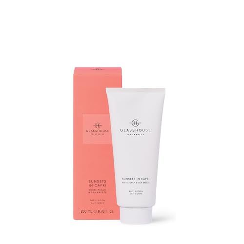 Glasshouse Fragrances Sunsets in Capri Body Lotion, Rich in Chamomile Flower & Babassu Oil, Hydrating & Moisturizing, White Peach & Sea Breeze, 6.8 Fl. Oz. (200ml)