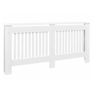 A white wooden slatted radiator cover