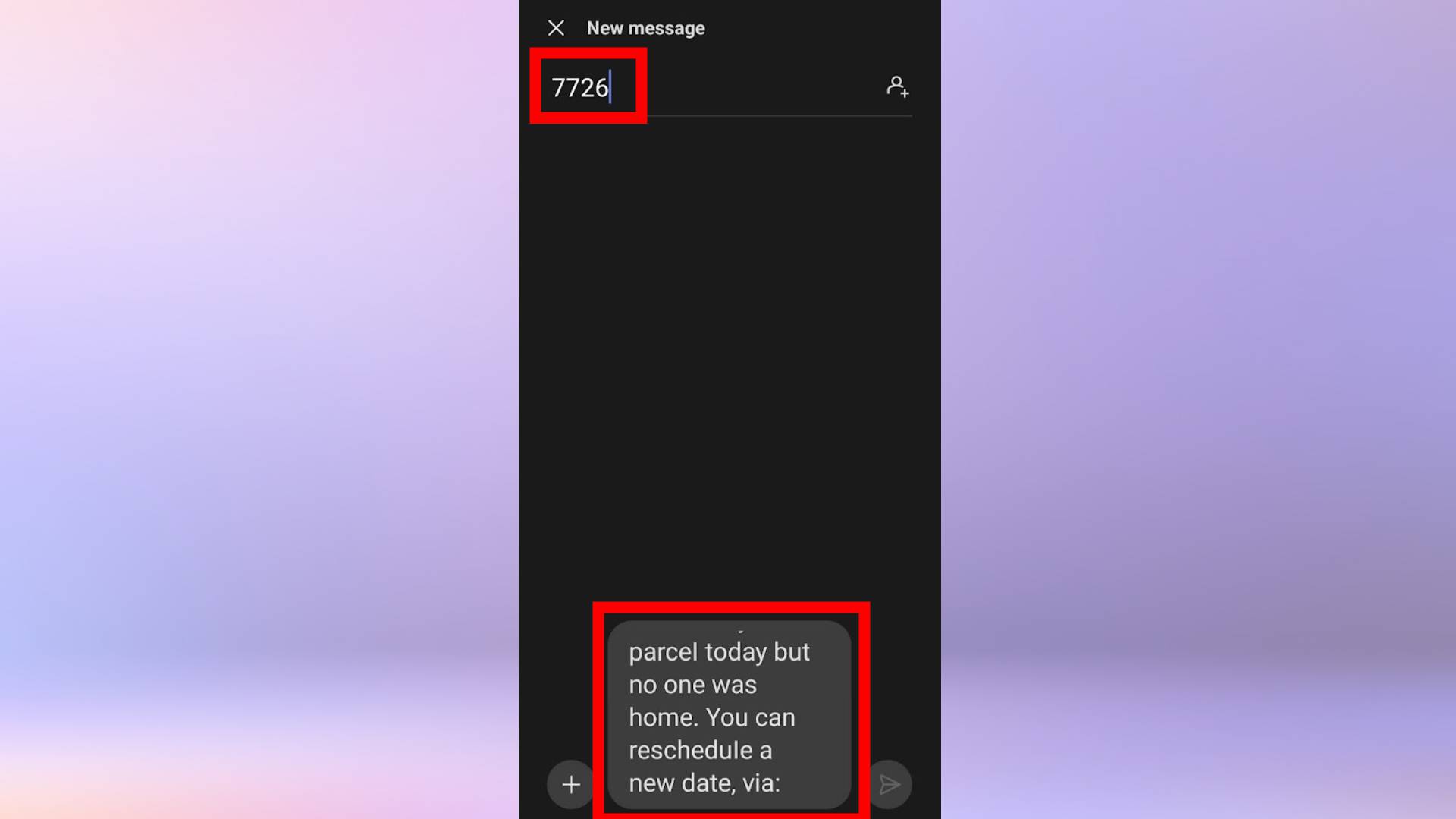 Zrzut ekranu niechcianej wiadomości tekstowej na telefonie z Androidem