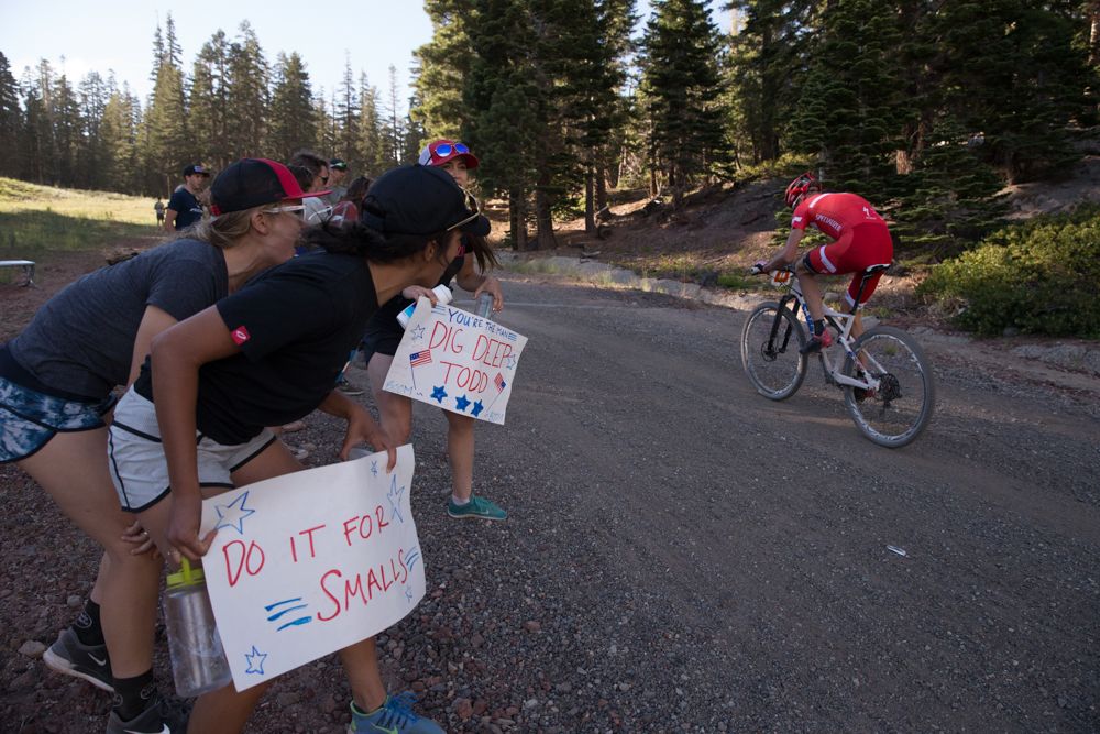 Todd Wells&acirc; cheering section on the course climb.