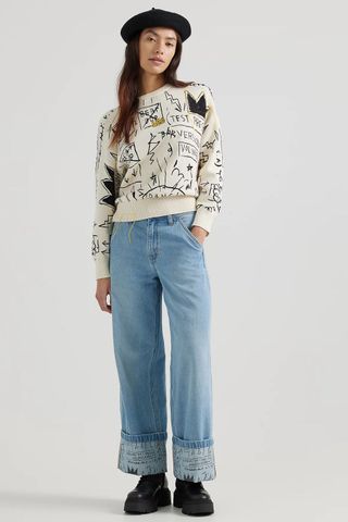 Lee X Basquiat Cuffed Printed Carpenter Jeans