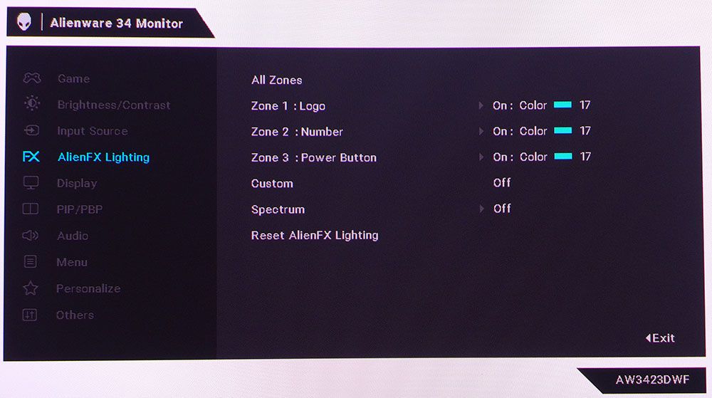 OSD - Alienware AW3423DWF