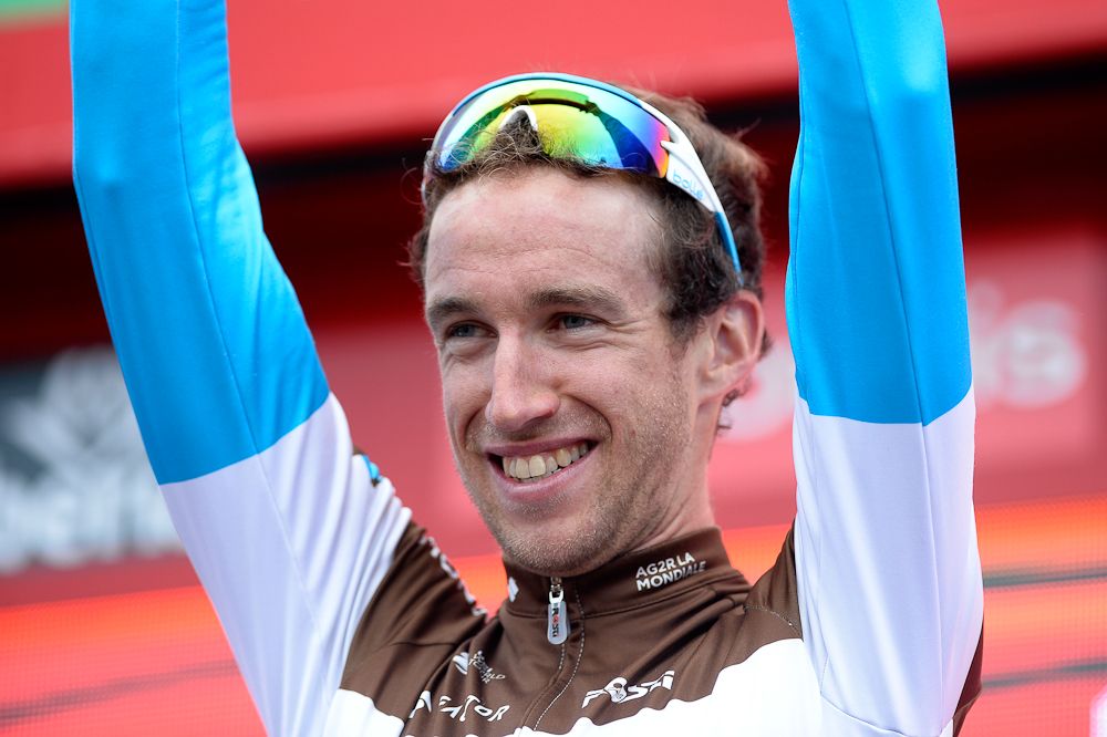 Alexandre Geniez (AG2R La Mondiale) on the podium after winning stage 12 at the 2018 Vuelta a Espana