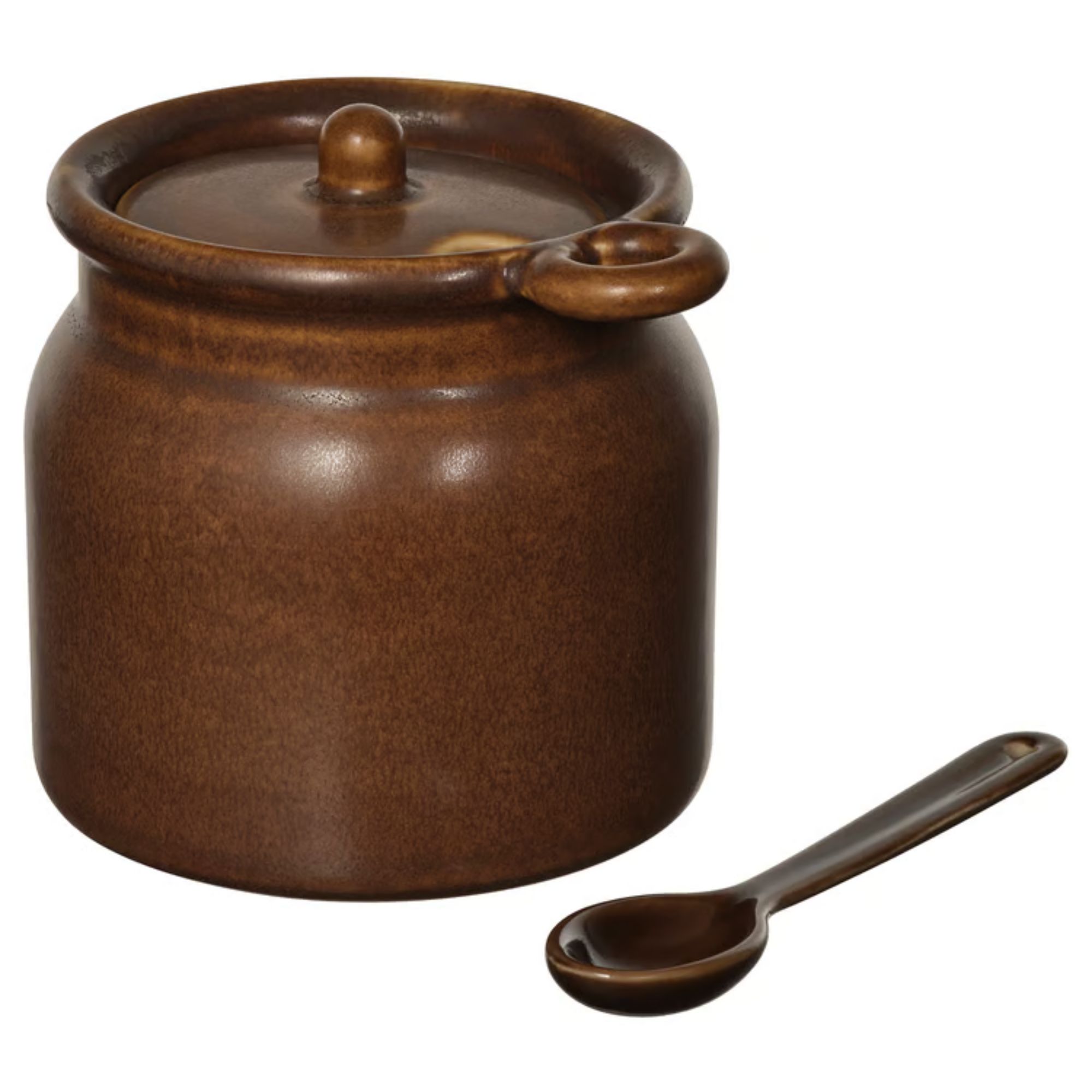 Small brown jar with lid and mini spoon