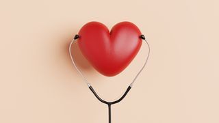 A heart illustration with a stethoscope around it