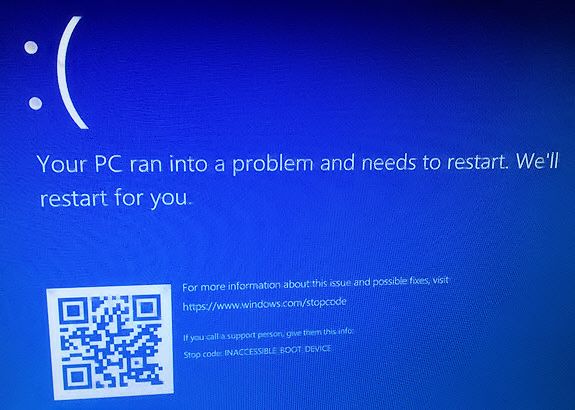 dell inaccessible boot device windows 10