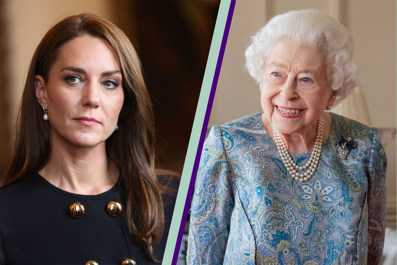 Kate Middleton recalls the moment she felt the Queen was &quot;looking over&quot; them, seen here side by side on different days