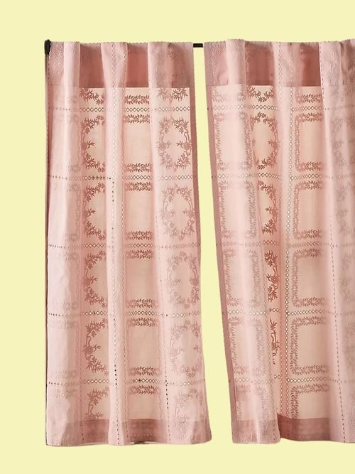Cotton Eyelet Embroidered Sheer Cafe Curtain, Set of 2
