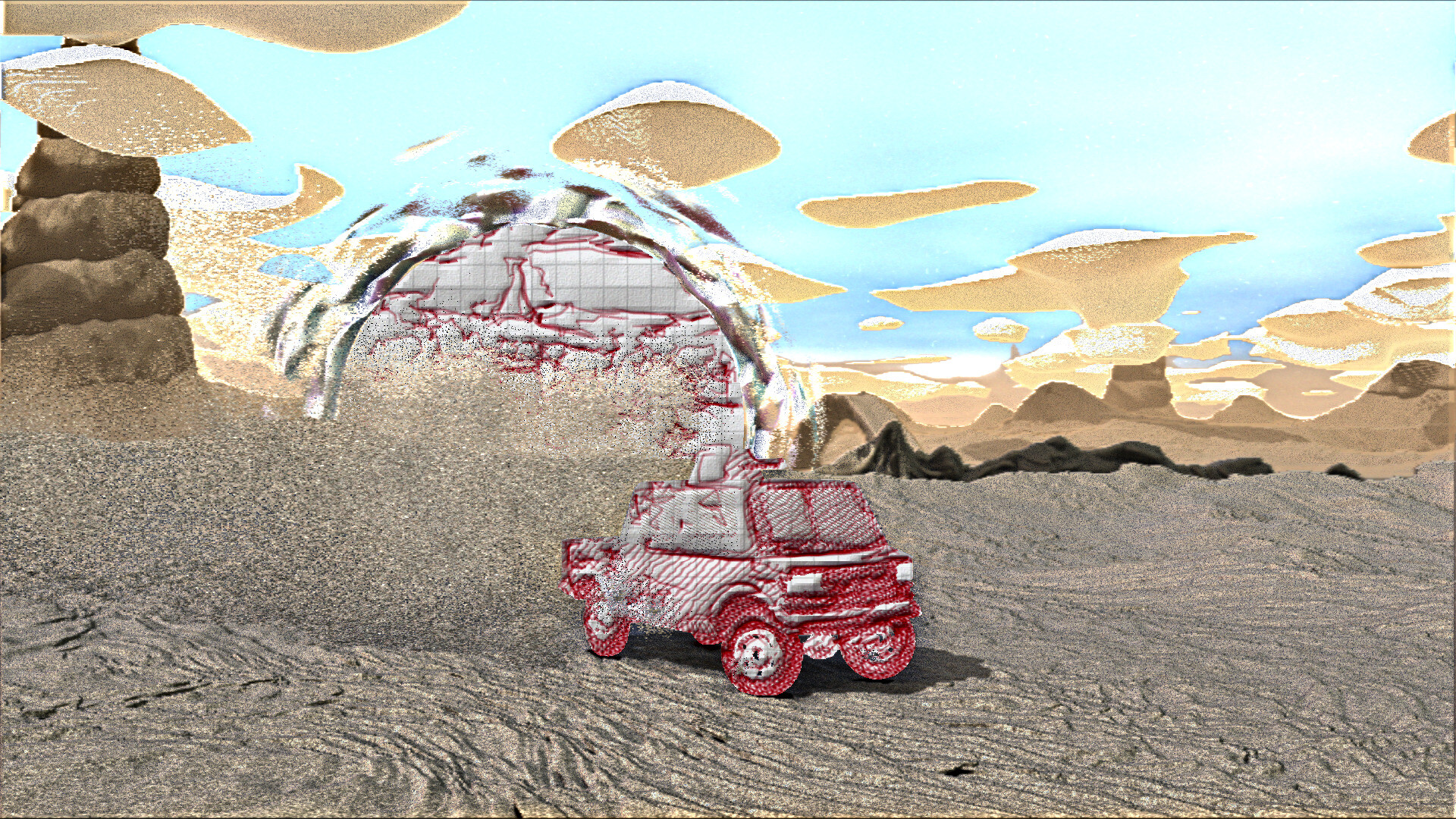 Cars on Mars game showing voxel portal effects