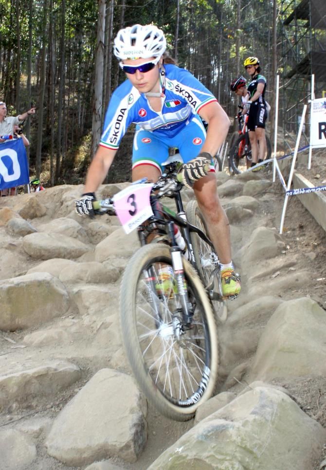 Eva Lechner of Italy makes light work of Rapid Rocks rock garden during day one of training