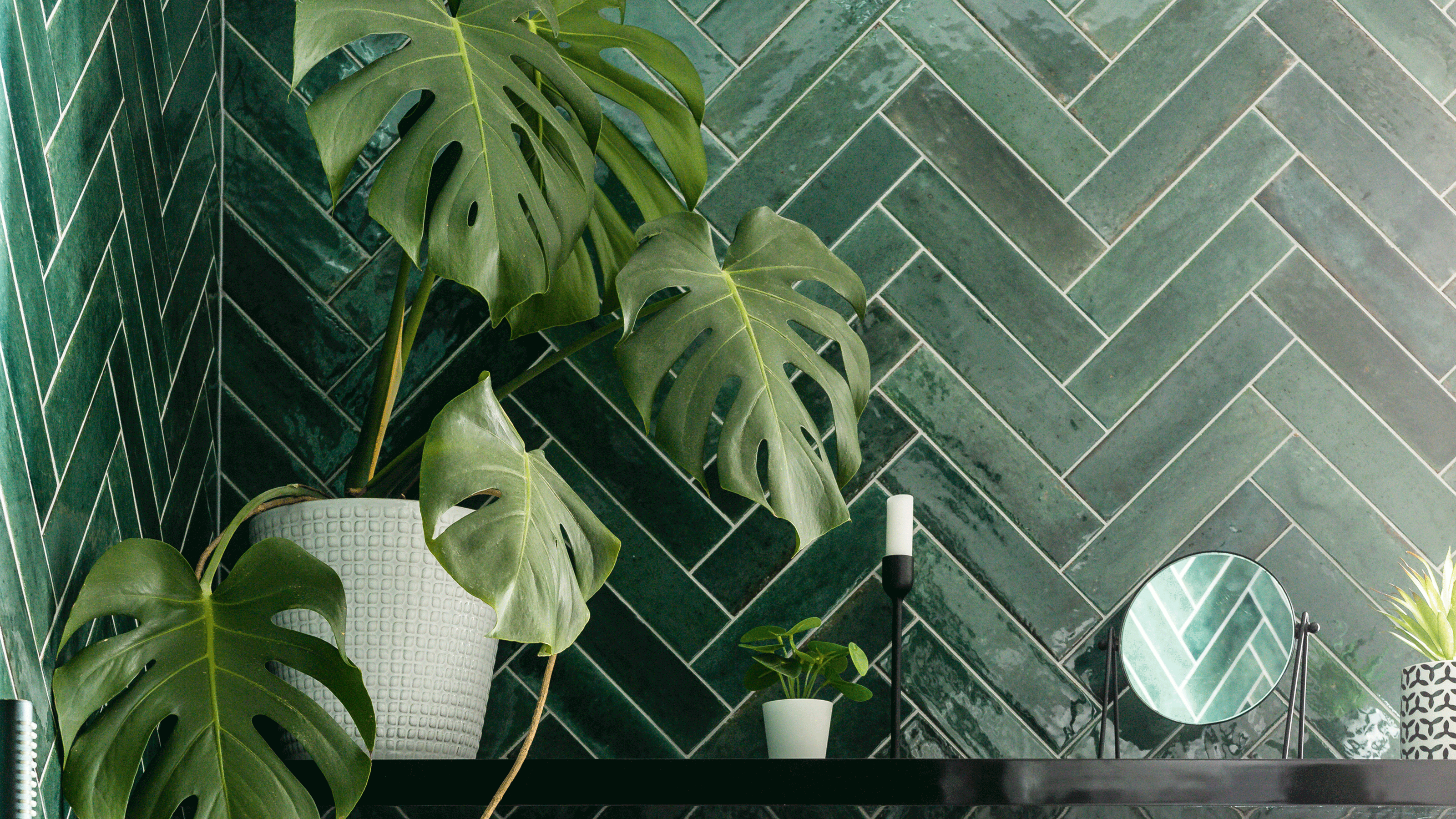 Green tiles in bathroom