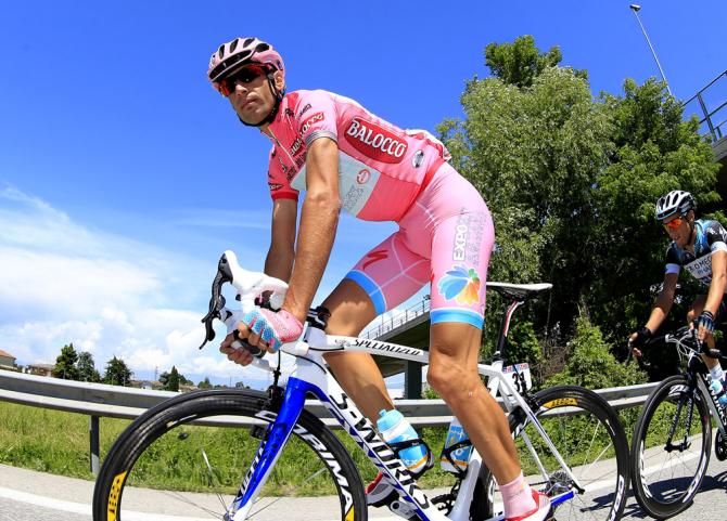 Vincenzo Nibali (Astana) resplendent in the maglia rosa during the 2013 Giro d'Italia's final stage