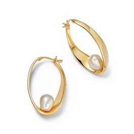 Gold Floe Pearl Hoop Earrings