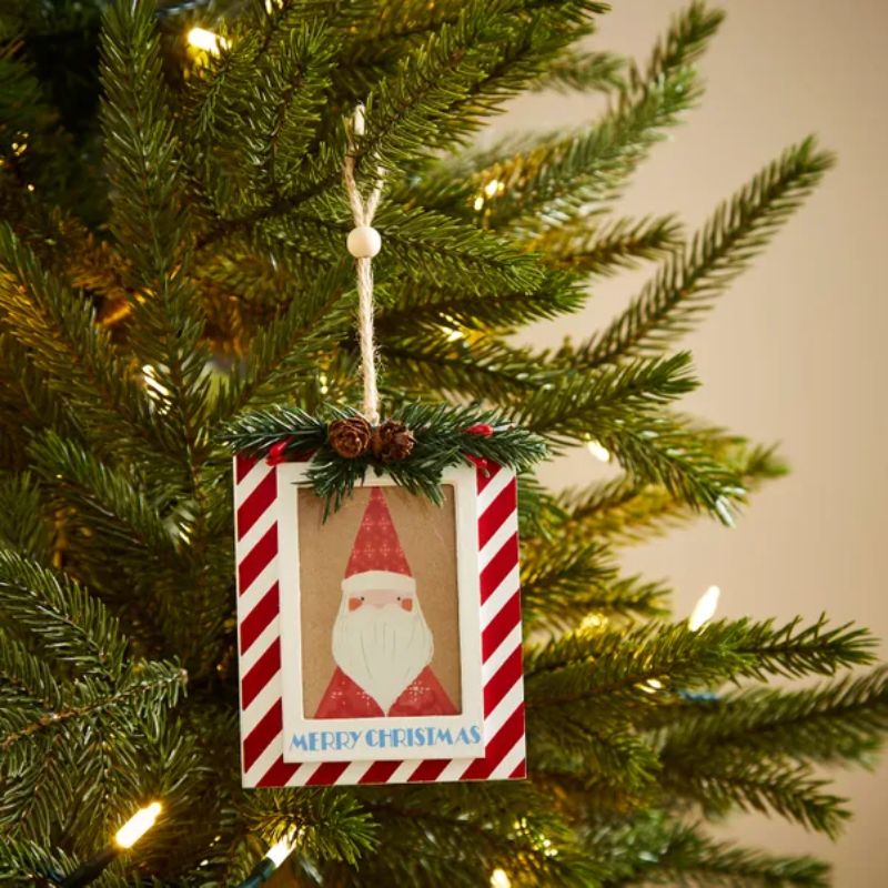 red and white striped photo frame decoration for Christmas tree