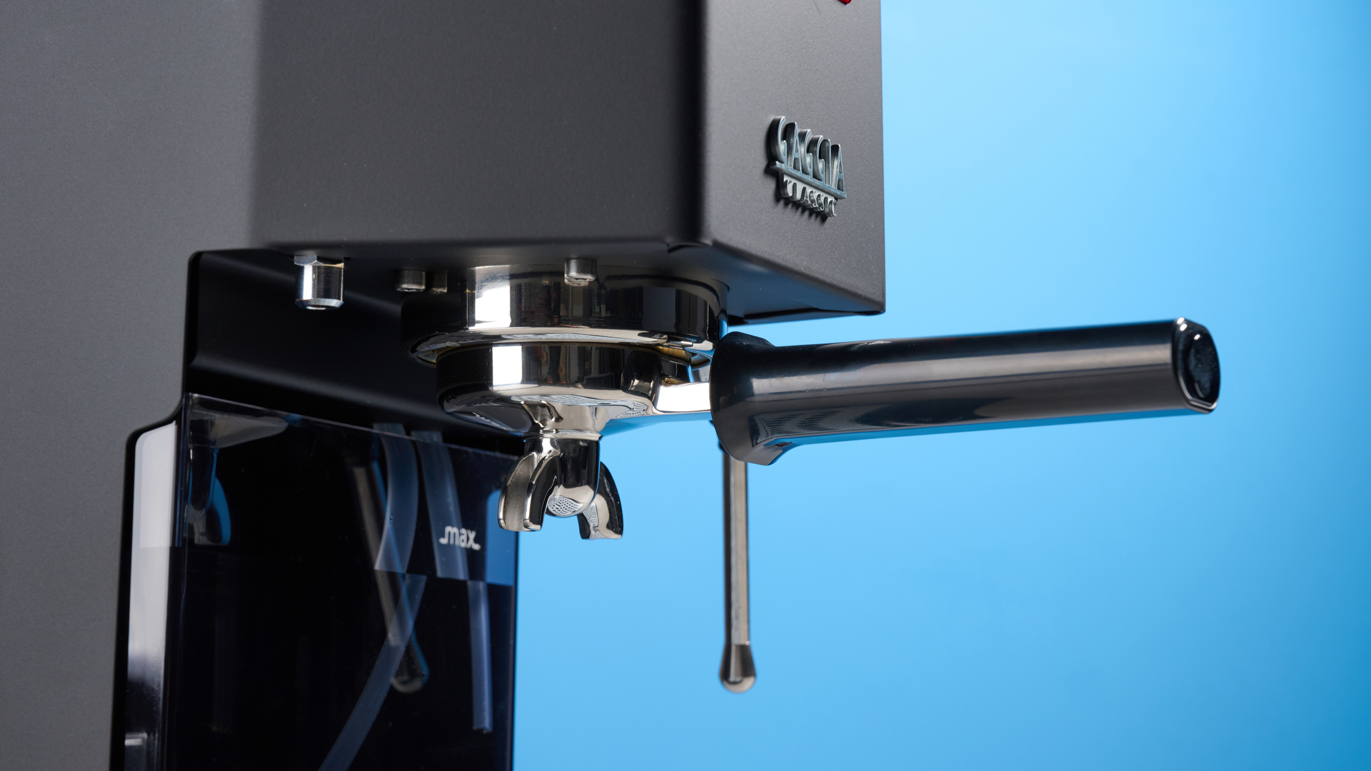 The Gaggia Classic E24 Evo Pro portafilter locked into group