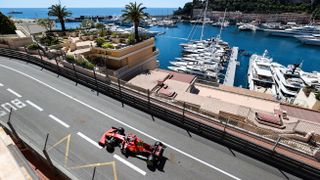 Ferrari's Monegasque driver Charles Leclerc drives during the first practice session at the Monaco street circuit ahead of the 2024 Monaco Grand Prix