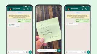 WhatsApp's View Once feature being shown in three images on a smartphone