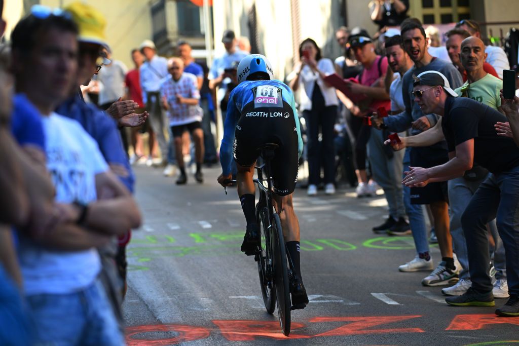 PERUGIA ITALY MAY 10 Detailed view of Ben OConnor of Australia and Decathlon AG2R La Mondiale Team sprints during the 107th Giro dItalia 2024 Stage 7 a 406km individual time trial stage from Foligno to Perugia 472m UCIWT on May 10 2024 in Perugia Italy Photo by Dario BelingheriGetty Images