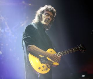 Steve Hackett performs during the Genesis Revisited Foxtrot at Fifty Tour at Portsmouth Guildhall on September 16, 2022 in Portsmouth, England.