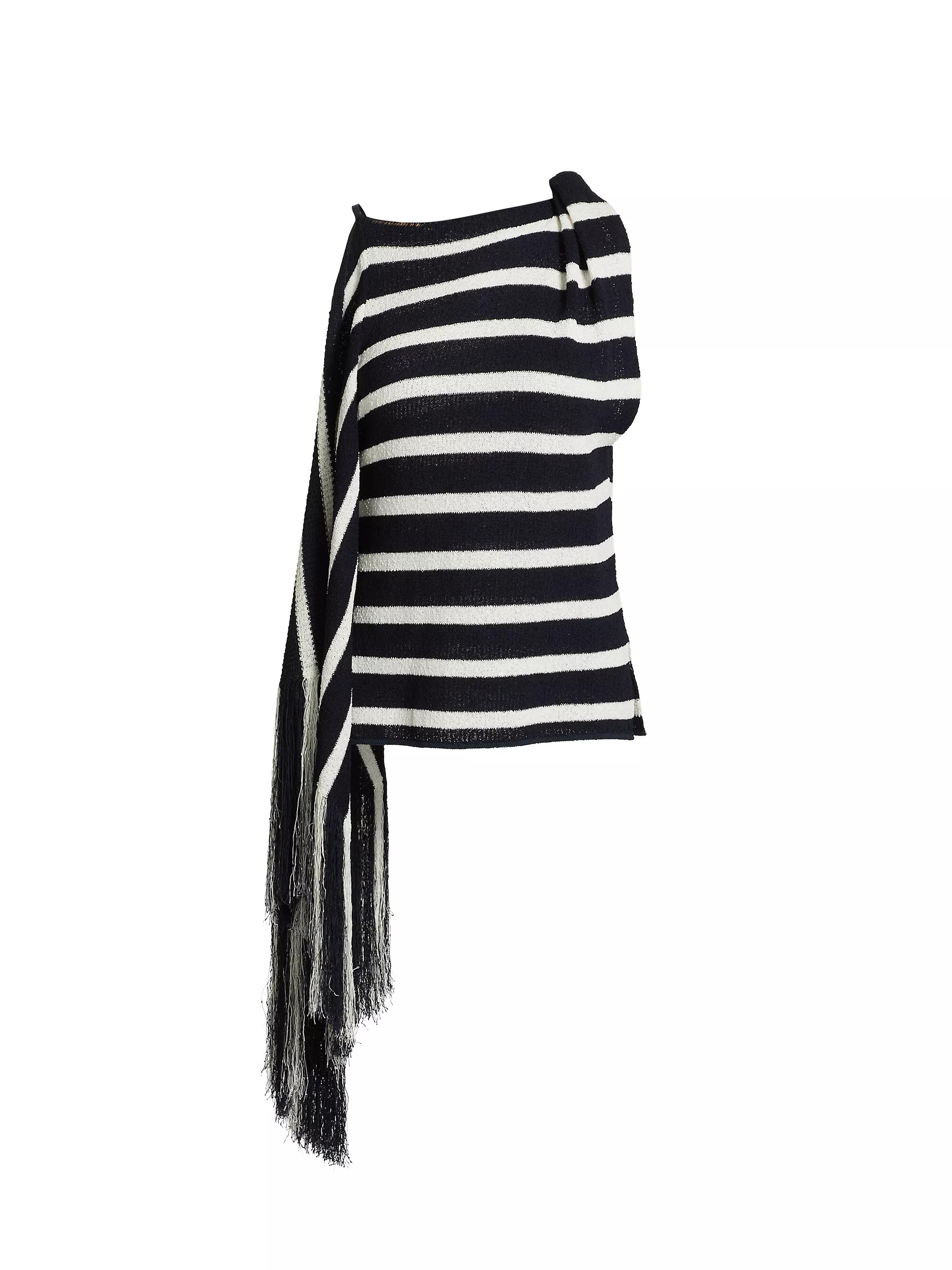 Yves Striped Cotton-Blend Fringe Asymmetric Top