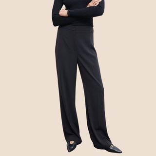 Flat lay image of woman wearing wide leg trousers