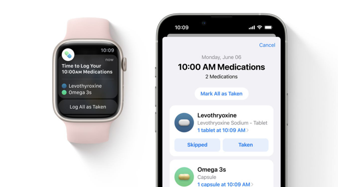 La vista de medicamentos en watchOS 9 e iOS 16