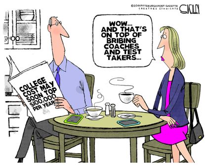 Editorial Cartoon U.S. College Cost Coach Bribery