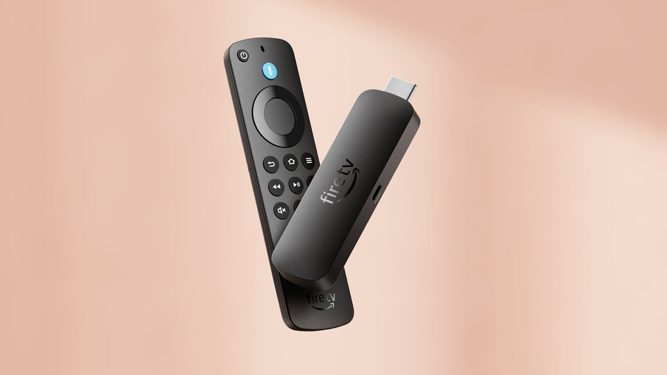 Amazon Fire TV Stick 4K Select on a pink background