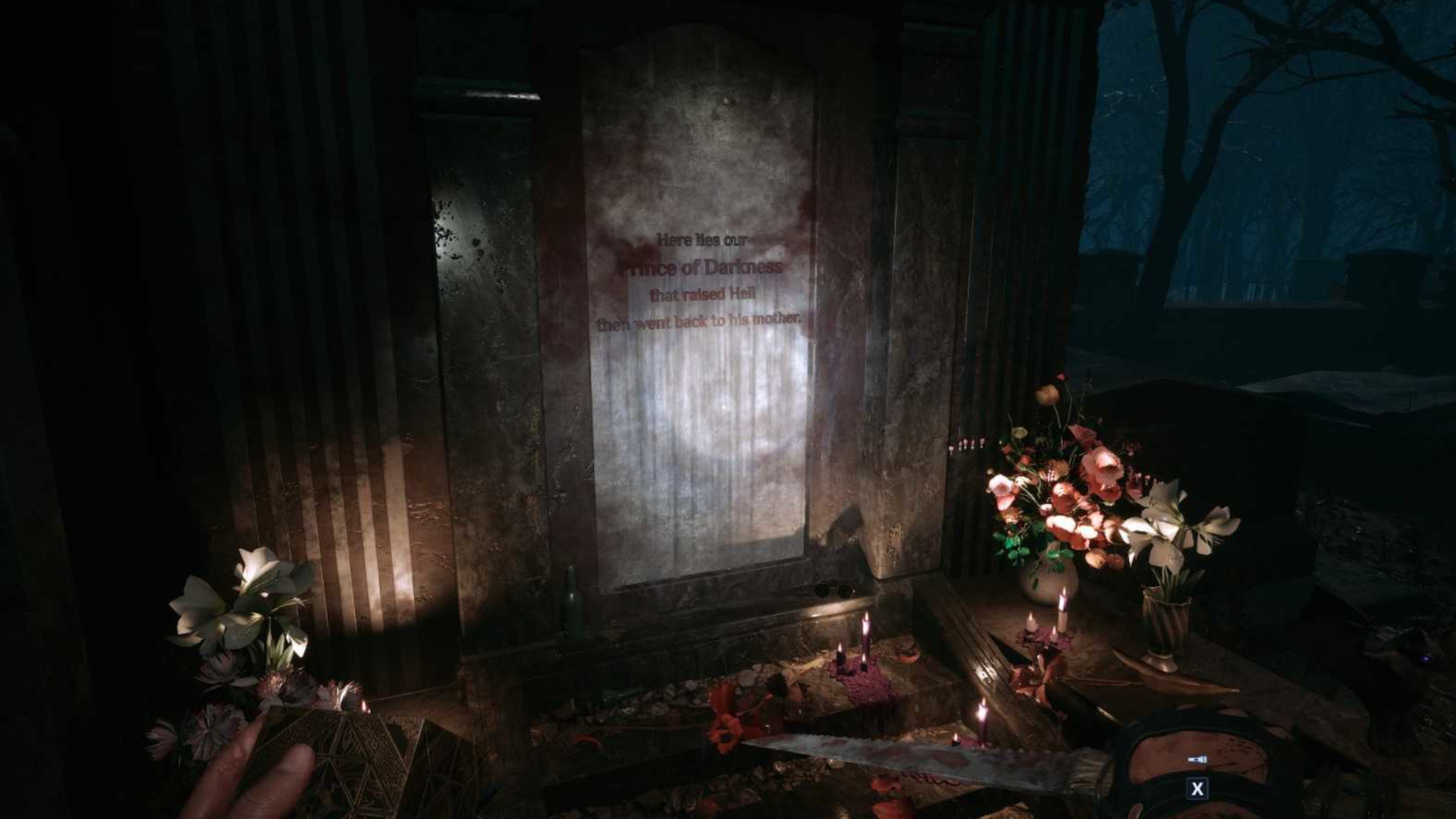 A screenshot of the Hellraiser: Revival Easter Egg of Ozzy Osbourne's grave