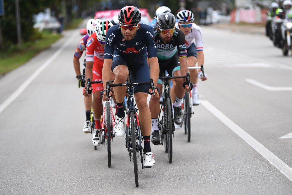 TORTORETO ITALY OCTOBER 13 Filippo Ganna of Italy and Team INEOS Grenadiers Peter Sagan of Slovakia and Team Bora Hansgrohe Breakaway during the 103rd Giro dItalia 2020 Stage 10 a 177km stage from Lanciano to Tortoreto girodiitalia Giro on October 13 2020 in Tortoreto Italy Photo by Tim de WaeleGetty Images