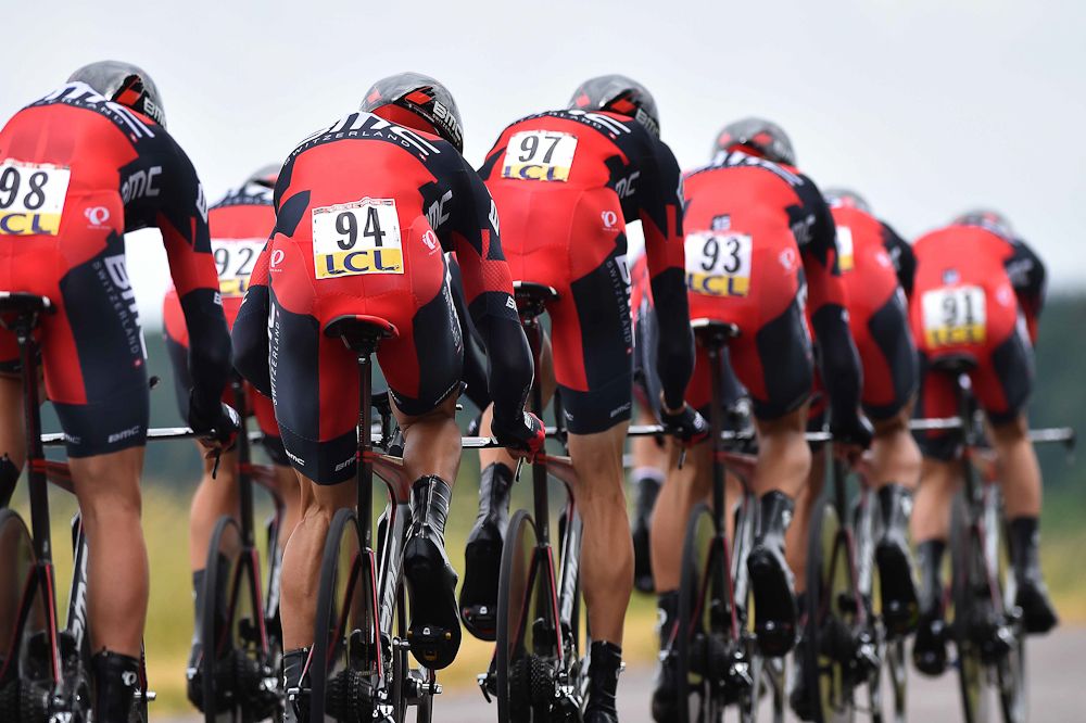 BMC on their way to winning the Dauphine's team time trial.