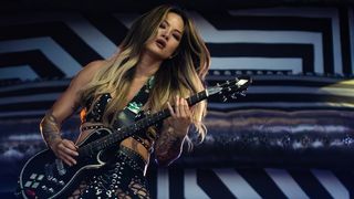  Kiki Wong of The Smashing Pumpkins performs onstage during a concert at Gunnersbury Park on August 10, 2025 in London, England