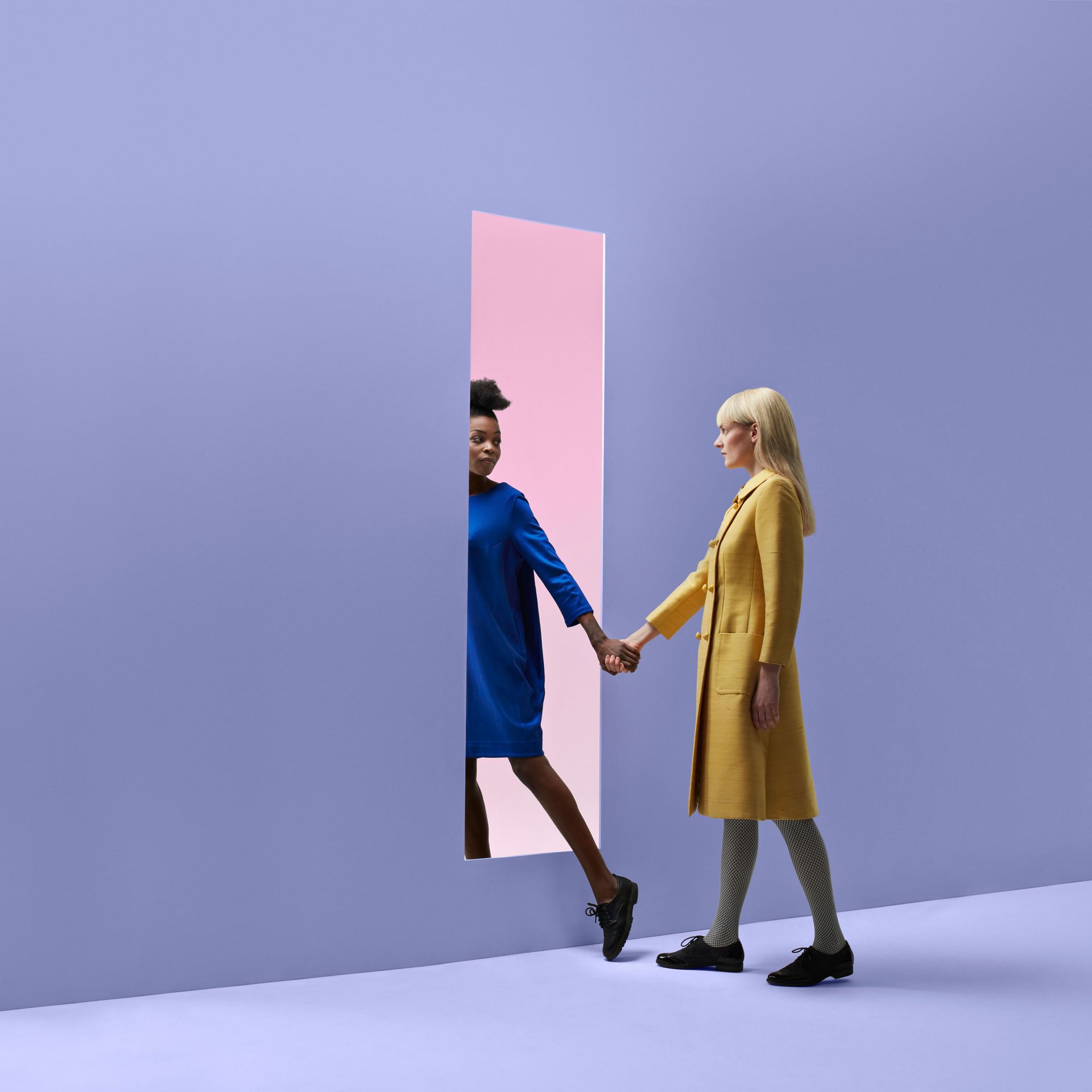 Standing, Yellow, Fashion, Fashion design, Design, Gesture, Electric blue, Art, Visual arts,