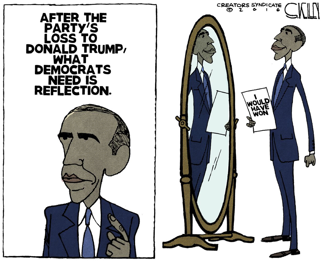 Obama cartoon U.S. 2016 election President Obama Donald Trump reelection