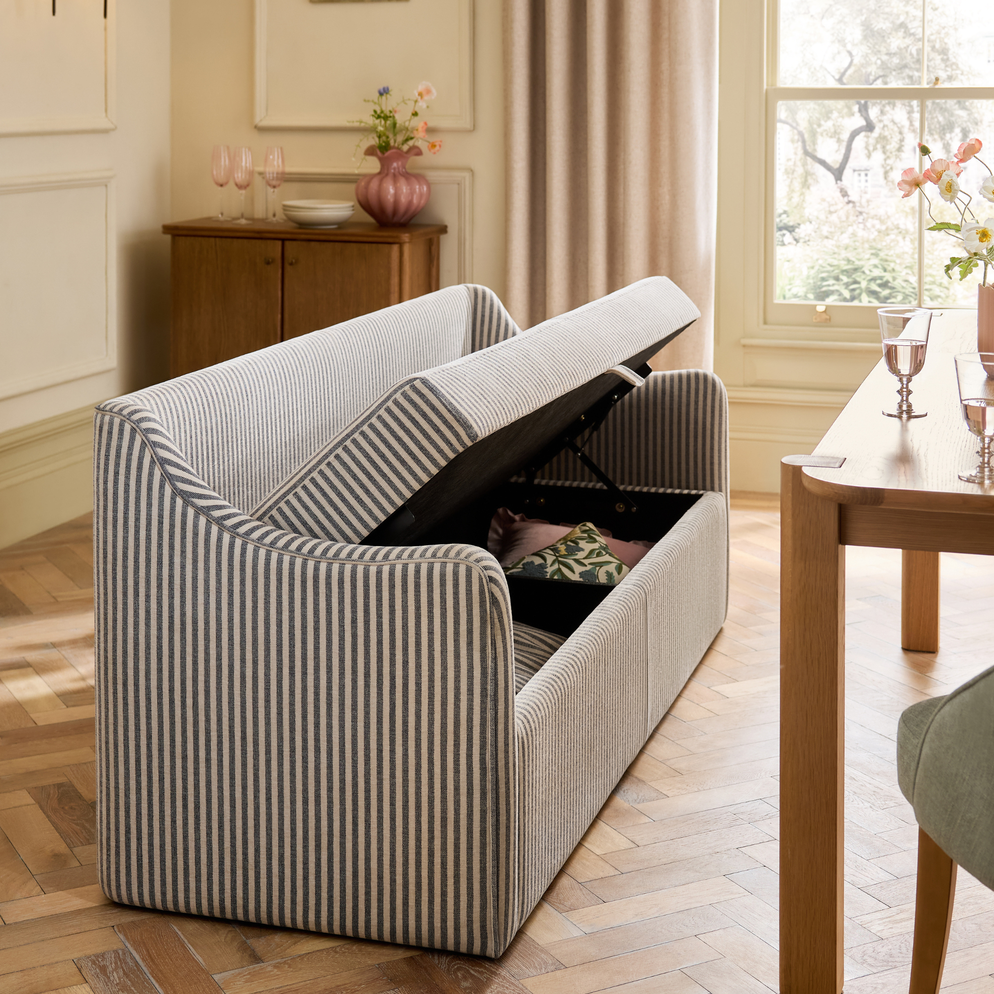 Next Chenille Stripe Slate Blue Aldridge Storage Dining Bench