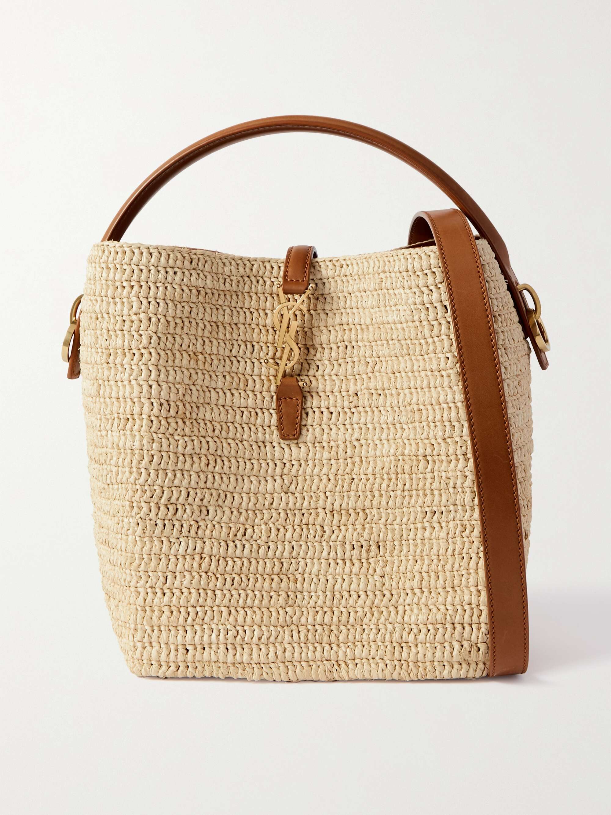 Le 37 Leather-Trimmed Raffia Bucket Bag