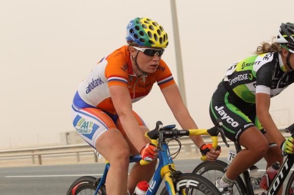 Eventual stage winner Kirsten Wild (Netherlands) conserves energy at the back of the bunch
