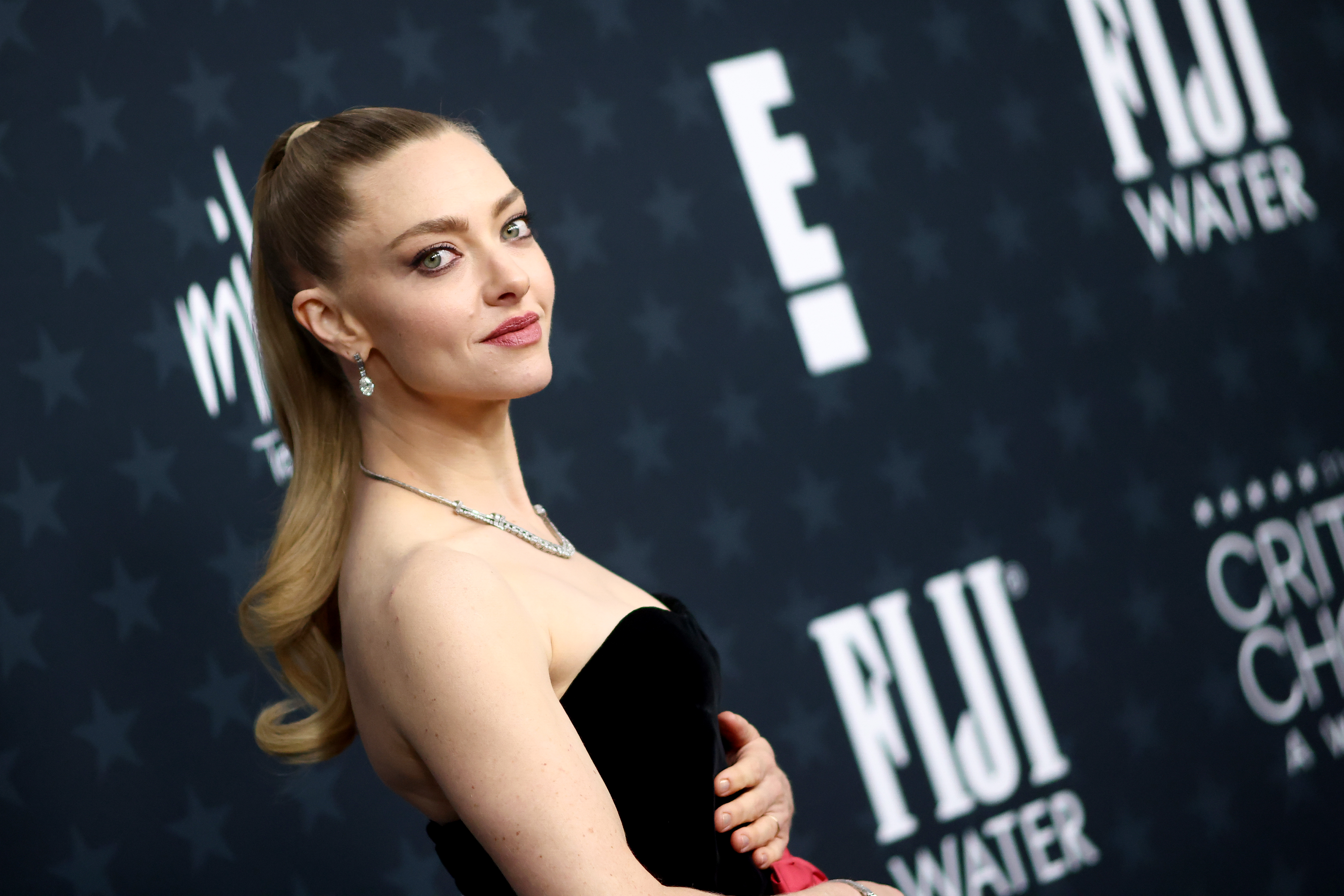 Amanda Seyfried wearing a colorblock dress at the 2026 Critics Choice Awards
