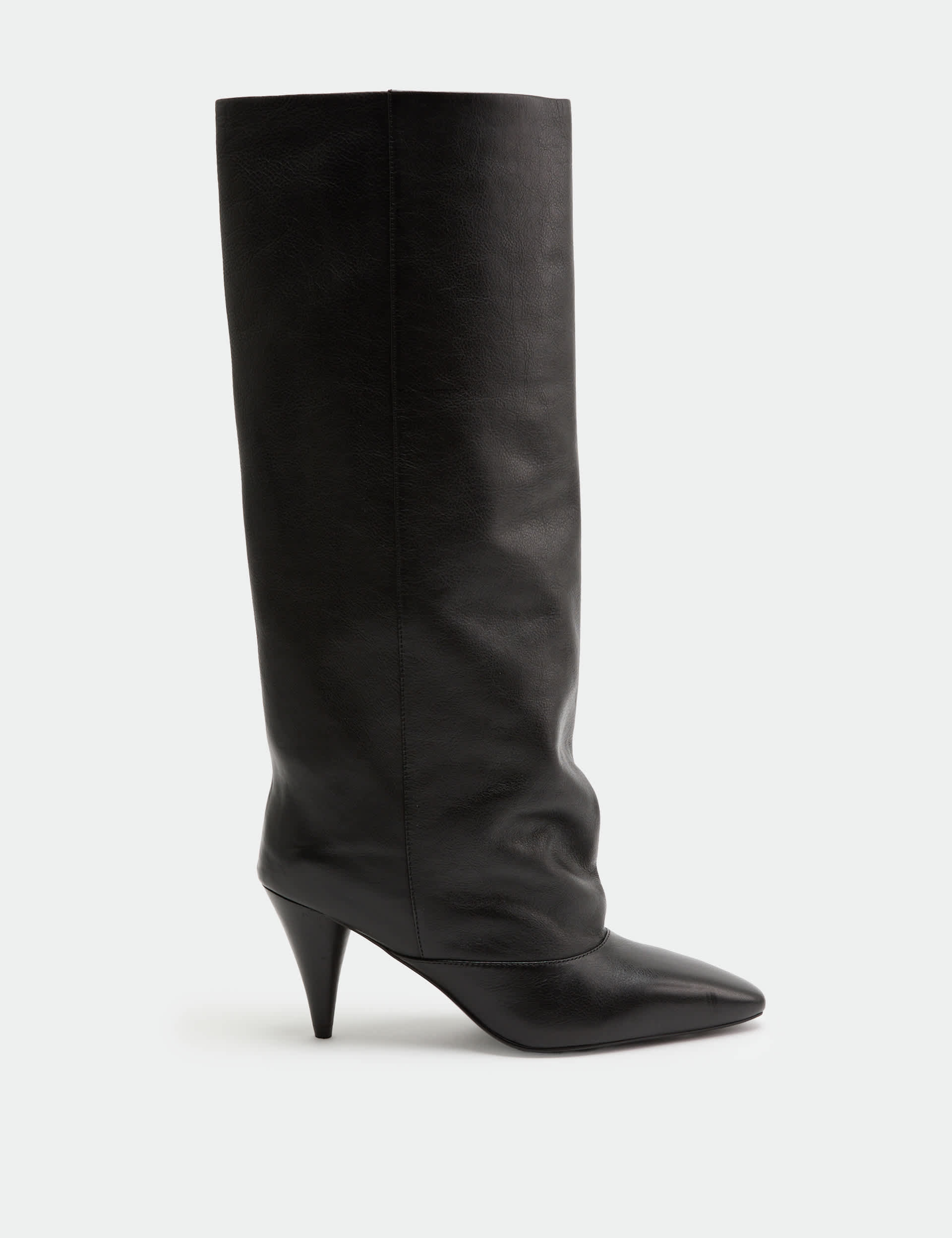 Leather Ruched Stiletto Heel Knee High Boots