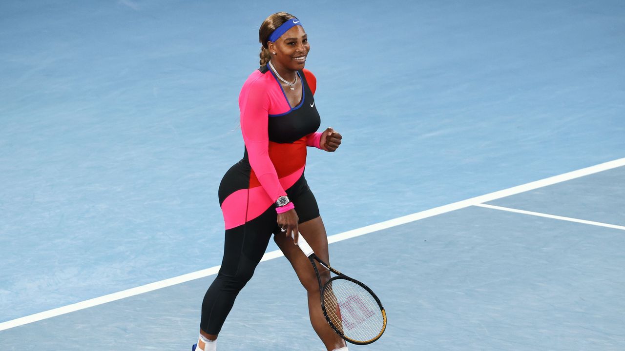 serena williams of the us celebrates beating romanias simona halep during their womens singles quarter final match on day nine of the australian open tennis tournament in melbourne on february 16, 2021 photo by david gray afp image restricted to editorial use strictly no commercial use photo by david grayafp via getty images