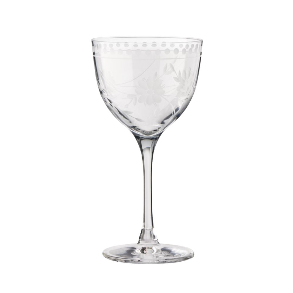 Nick and Nora vintage style etched glass