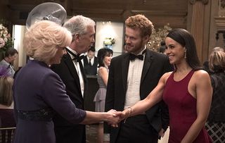 Meet the Royal family! A still from Lifetime's Harry and Meghan: A Royal Romance