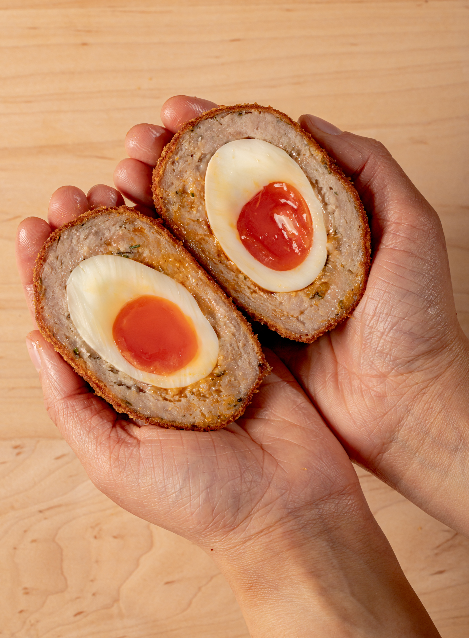 Scotch egg in half
