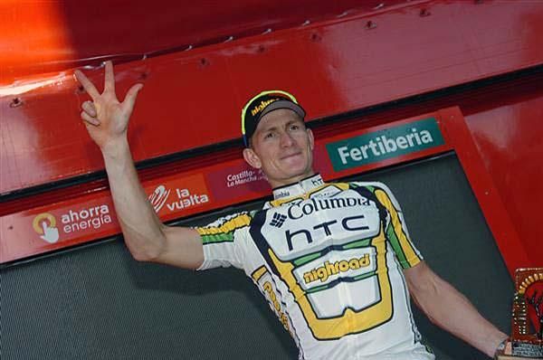 Germany's Andr&eacute; Greipel (Columbia-HTC) counts his Vuelta wins.