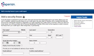 How to freeze your credit with Experian: A detail of the online form you have to fill out to request an Experian credit freeze.