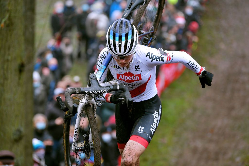 NAMUR BELGIUM DECEMBER 19 Puck Pieterse of The Netherlands and Team AlpecinFenix competes during the 13th Namur UCI CycloCross Worldcup 2021 Womens Elite UCIWT on December 19 2021 in Namur Belgium Photo by Luc ClaessenGetty Images